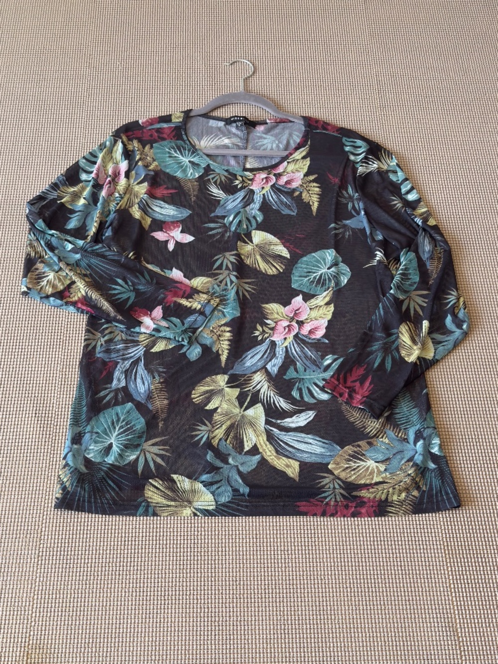 MISS LILI floral print black trasluce long sleeve lightweight plus size 1X